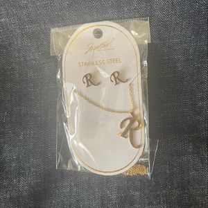 “R” Stainless Steel Earring and Necklace Set